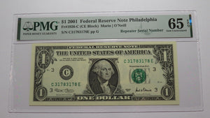 2 $1 1999 & 2001 Matching Repeater Serial Numbers Federal Reserve Bank Bills