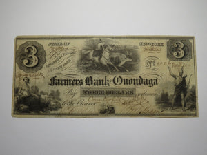 $3 1850's Onandaga Valley New York NY Obsolete Currency Note Bill Farmers Bank