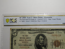 Load image into Gallery viewer, $5 1929 Belle Plaine Minnesota National Currency Bank Note Bill #7273 VF25 PCGS