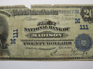 $20 1902 Madison Indiana IN National Currency Bank Note Bill Ch. #111 FINE