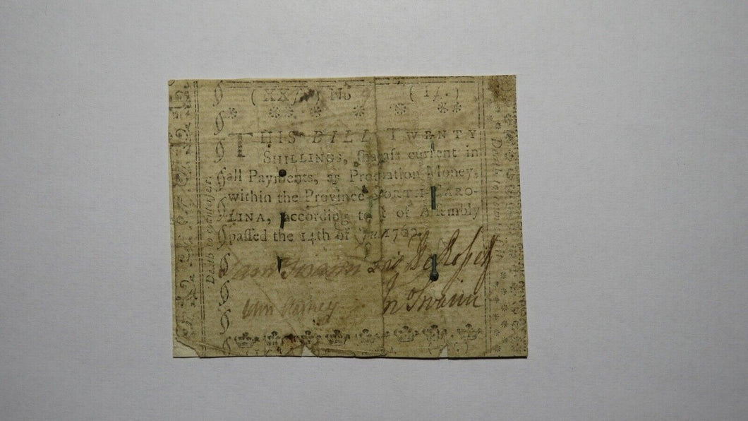 1760 Twenty Shillings North Carolina NC Colonial Currency Note Bill! RARE 20s!