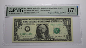 $1 2003 Repeater Serial Number Federal Reserve Currency Bank Note Bill PMG UNC67