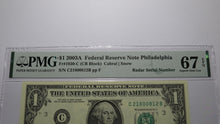 Load image into Gallery viewer, $1 2003 Radar Serial Number Federal Reserve Currency Bank Note Bill PMG UNC67EPQ