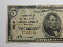 Load image into Gallery viewer, $5 1929 Minneapolis Minnesota National Currency Bank Note Bill 12972 Bloomington