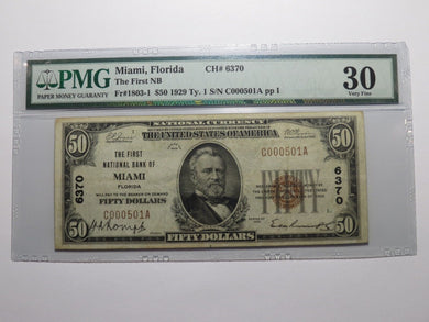 $50 1929 Miami Florida FL National Currency Bank Note Bill Ch. #6370 PMG VF30