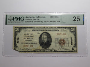$20 1929 Anaheim California National Currency Bank Note Bill Ch. #10228 VF25 PMG
