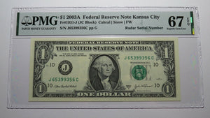$1 2003 Radar Serial Number Federal Reserve Currency Bank Note Bill PMG UNC67EPQ
