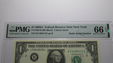 Load image into Gallery viewer, $1 2003 Radar Serial Number Federal Reserve Currency Bank Note Bill PMG UNC66EPQ