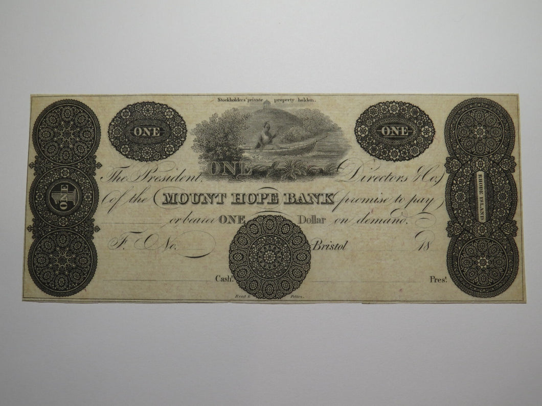 $1 18__ Bristol Rhode Island Obsolete Currency Bank Note Bill Remainder UNC+++
