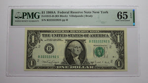 $1 1988 Near Solid Serial Number Federal Reserve Bank Note Bill UNC65 #22222292