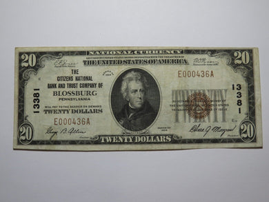 $20 1929 Blossburg Pennsylvania PA National Currency Bank Note Bill Ch #13381 VF