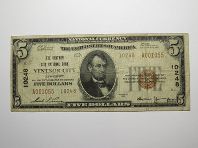 $5 1929 Ventnor City New Jersey NJ National Currency Bank Note Bill Ch. #10248