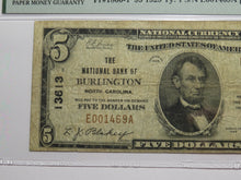 Load image into Gallery viewer, $5 1929 Burlington North Carolina National Currency Bank Note Bill Ch #13613 F15