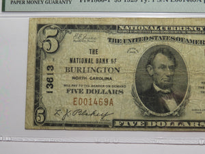 $5 1929 Burlington North Carolina National Currency Bank Note Bill Ch #13613 F15