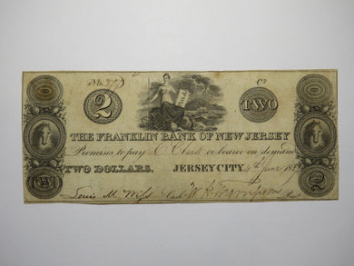 $2 1821 Jersey City New Jersey Obsolete Currency Bank Note Bill Franklin Bank