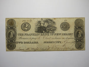 $2 1821 Jersey City New Jersey Obsolete Currency Bank Note Bill Franklin Bank