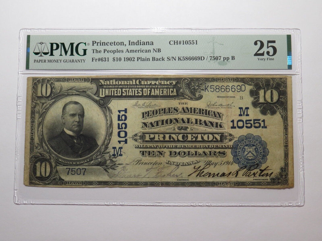 $10 1902 Princeton Indiana IN National Currency Bank Note Bill #10551 VF25 PMG