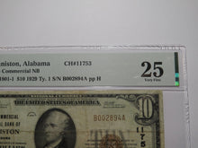 Load image into Gallery viewer, $10 1929 Anniston Alabama AL National Currency Bank Note Bill Ch #11753 VF25 PMG