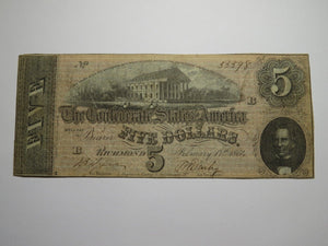 $5 1864 Richmond Virginia VA Confederate Currency Bank Note Bill RARE T69 FINE