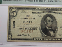 Load image into Gallery viewer, $5 1929 Pratt Kansas KS National Currency Bank Note Bill Charter #6229 VF25 PMG