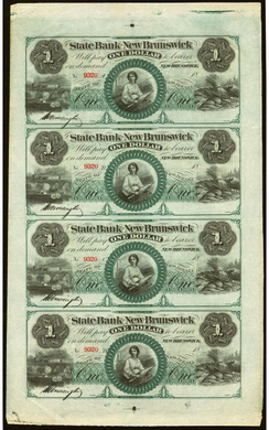 $1 18__ New Brunswick New Jersey NJ Obsolete Currency Note Uncut Bank Sheet UNC+