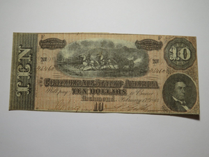 $10 1864 Richmond Virginia VA Confederate Currency Bank Note Bill RARE T68 FINE