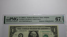 Load image into Gallery viewer, $1 2003 Repeater Serial Number Federal Reserve Currency Bank Note Bill UNC67EPQ!
