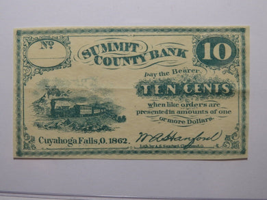 $.10 1862 Cuyahoga Falls Ohio OH Obsolete Currency Bank Note Bill Summit County