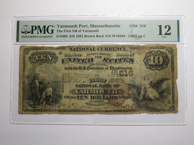 $10 1882 Yarmouth Port Massachusetts National Currency Bank Note Bill Brown Back