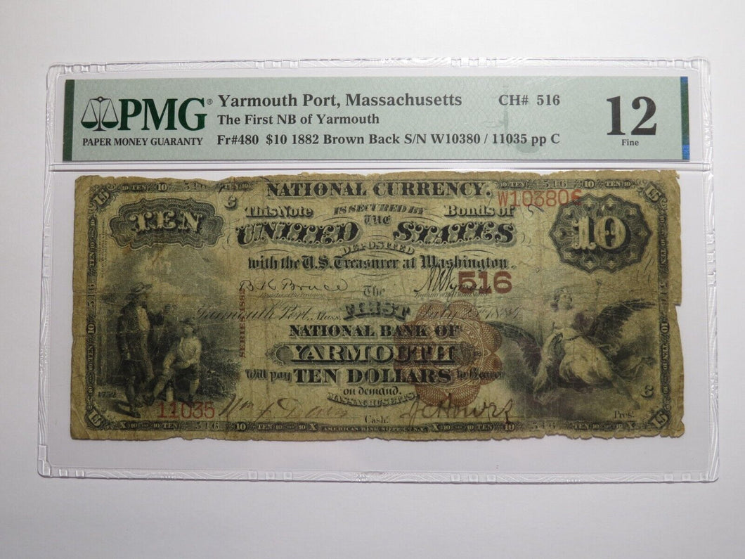 $10 1882 Yarmouth Port Massachusetts National Currency Bank Note Bill Brown Back