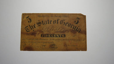 $.05 1863 Milledgeville Georgia GA Obsolete Currency Bank Note Bill! State of GA