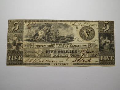 $5 1838 Barry Michigan MI Obsolete Currency Bank Note Bill Sandstone Bank