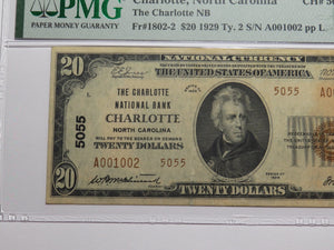 $20 1929 Charlotte North Carolina NC National Currency Bank Note Bill #5055 AU50