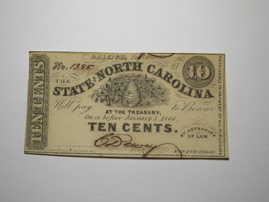 $.10 1862 Raleigh North Carolina Obsolete Currency Bank Note Bill NC State UNC+