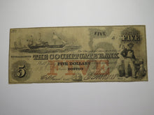 Load image into Gallery viewer, $5 1851 Boston Massachusetts MA Obsolete Currency Bank Note Bill Cochituate Bank