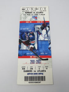 March 22, 2002 Rangers Vs. Atlanta Thrashers Hockey Ticket Dan Snyder 1st Goal