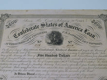 Load image into Gallery viewer, $500 1863 Confederate Bond Certificate Currency Bank Note Bill UNC 14&quot; X 10.5&quot;
