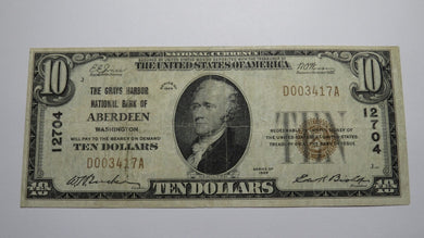 $10 1929 Aberdeen Washington WA National Currency Bank Note Bill Ch. #12704 VF
