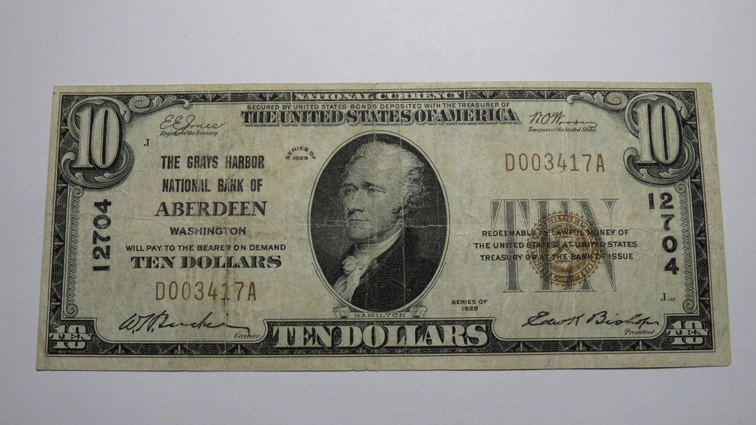 $10 1929 Aberdeen Washington WA National Currency Bank Note Bill Ch. #12704 VF