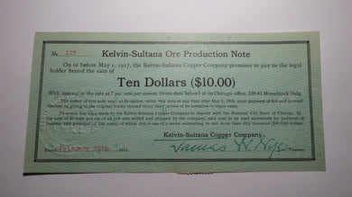 $10 1915 Kelvin-Sultana Copper Company Ore Production Obsolete Currency Note