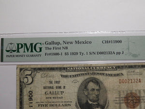 $5 1929 Gallup New Mexico NM National Currency Bank Note Bill Ch #11900 F15