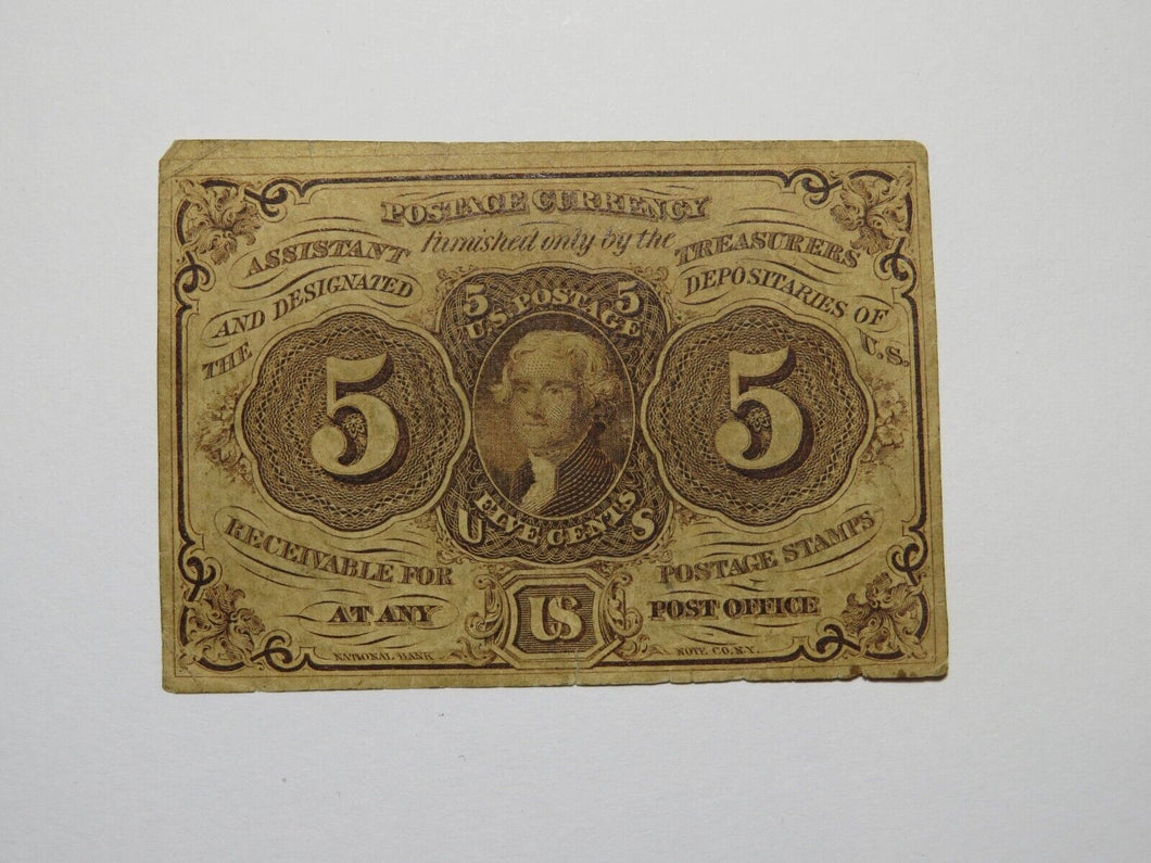 1863 $.05 First Issue Fractional Currency Obsolete Bank Note Bill 1st FINE