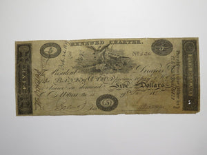 $5 1830 Utica New York NY Obsolete Currency Bank Note Bill Bank of Utica Renewed