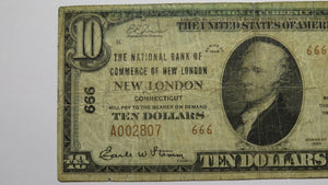 $10 1929 New London Connecticut CT National Currency Bank Note Bill #666 RARE