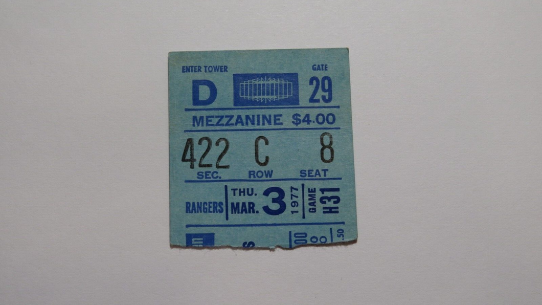 March 3, 1977 New York Rangers Boston Bruins Hockey Ticket Stub Gilbert 400th G