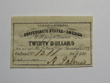 Load image into Gallery viewer, $20 1861 Confederate Bond Coupon Certificate Currency Bank Note Bill UNC