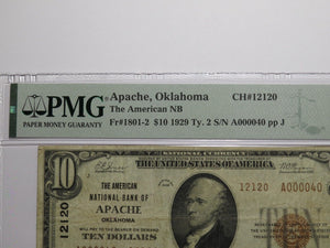 $10 1929 Apache Oklahoma OK National Currency Bank Note Bill #12120 VF25 PMG