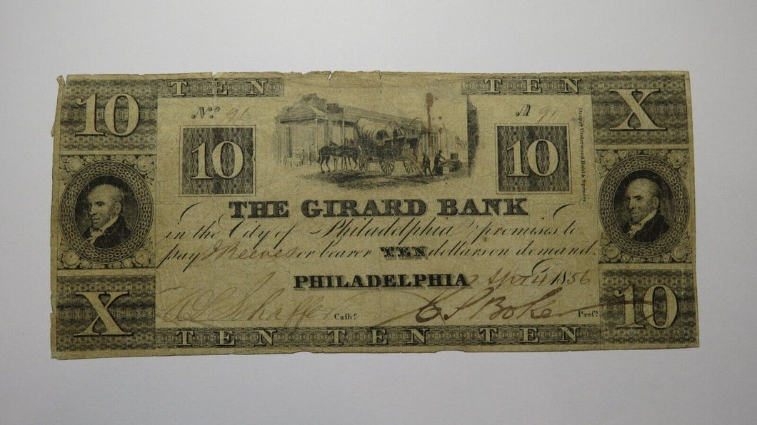 $10 1856 Philadelphia PA Obsolete Currency Bank Note Bill The Girard Bank
