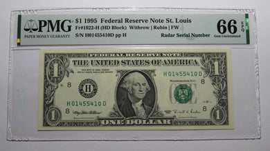$1 1995 Radar Serial Number Federal Reserve Currency Bank Note Bill PMG UNC66EPQ