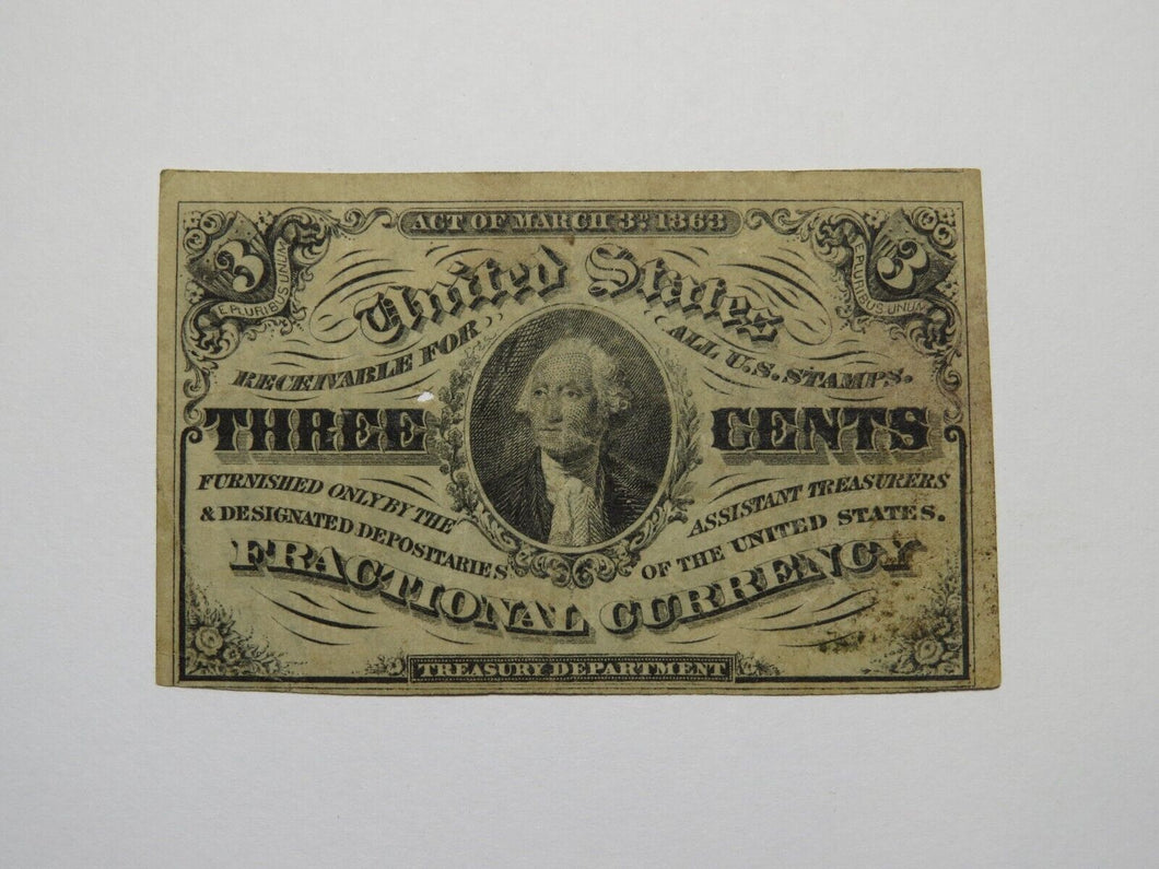 1863 $.03 Third Issue Fractional Currency Obsolete Bank Note Bill! 3rd VF